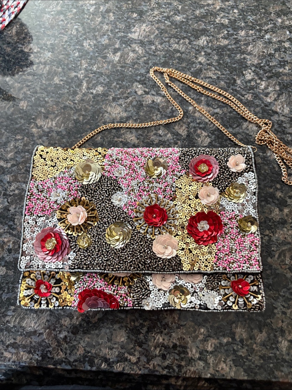 Embellished Floral Sequin Crossbody envelope Bag - Multicolor brand new
